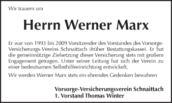 Traueranzeige von Werner Marx von Pegnitz-Zeitung